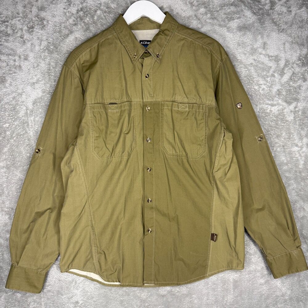 Kuhl Shirt Mens Large Khaki Fishing Breathable Athletik Fit Vtg Y2K Button Up
